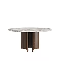 Elegant Round Marble Top Dining Table With Wooden Pedestal Base Design 3d model