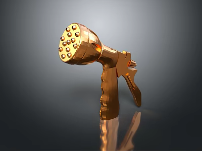 Shiny Golden Metallic Handheld Spray Gun With Multiple Round Nozzle Holes 3d model