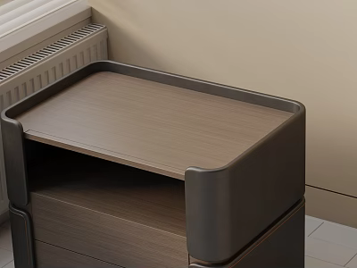 Modern Wooden Side Table With Leather Frame And Drawer Storage Design 3d model
