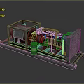 Industrial Mechanical Equipment With Metal Frame Drum Pipes And Green Canister
