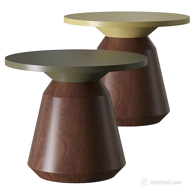 Modern Round Coffee Tables With Green Tabletop And Dark Brown Wooden Base 3d model 