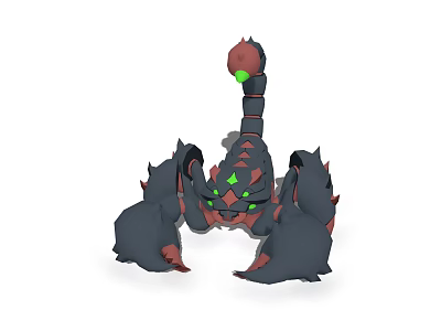 Mythical Reptile Scorpion With Black Red Body Armored Exoskeleton And Glowing Green Eyes 3d model