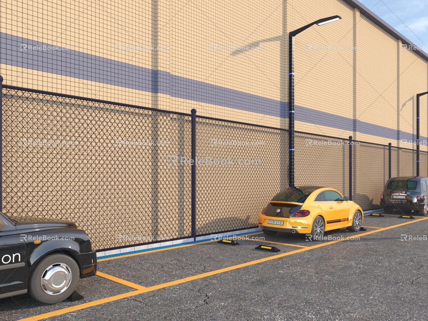 Modern Parking Fence Yard Perspective 3d model