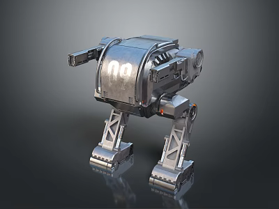 Futuristic Metal Mechanical Weapon With Four Legged Support And Cannon Like Barrel 3d model