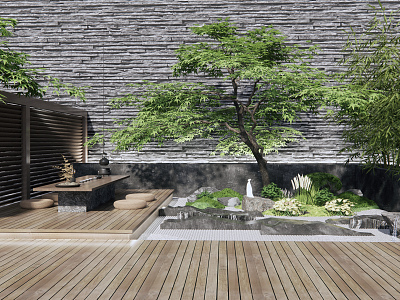 New Chinese Courtyard Dry Landscape Courtyard Garden model