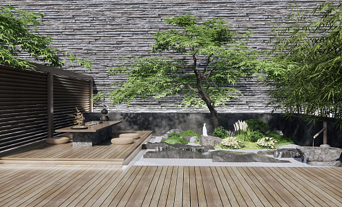 New Chinese Courtyard Dry Landscape Courtyard Garden 3d model