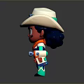 Adorable Cartoon Cowboy Character In White Hat Red Skin Blue Outfit With Small Tool