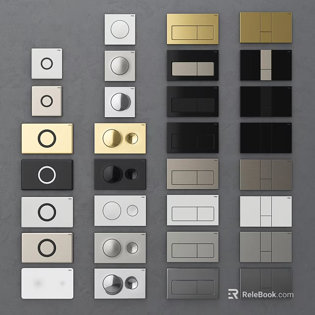 Various Wall Switch Panel Designs in Different Colors and Shapes 3d model 