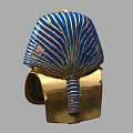 Ancient Egyptian Pharaoh Golden Mask With Blue Striped Headdress And Intricate Gold Details