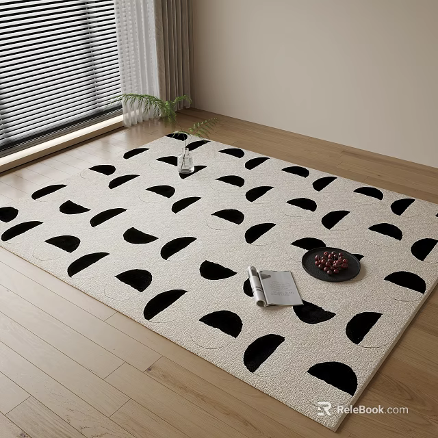 Square Rug With Black Half Circles In Modern Room 3d model