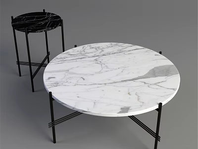 Modern Round Dining Table With White Marble Top And Black Metal Legs 3d model