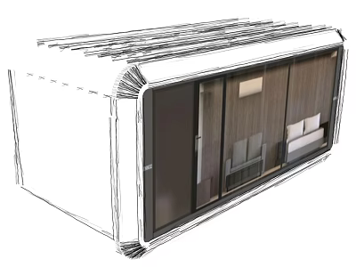 Modern Container Home Interior With Bedroom Furniture And Large Windows 3d model