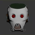 Futuristic Mechanical Weapon With White Body Green Top Red Eyes And Metallic Wheels