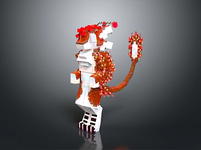 3D Dragon Sculpture With White Body Red Floral Decorations And Beaded Tail 3d model