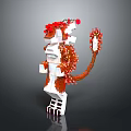 3D Dragon Sculpture With White Body Red Floral Decorations And Beaded Tail
