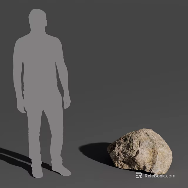 Standing Human Silhouette Next to Natural Rock on Simple Gray Background 3d model 