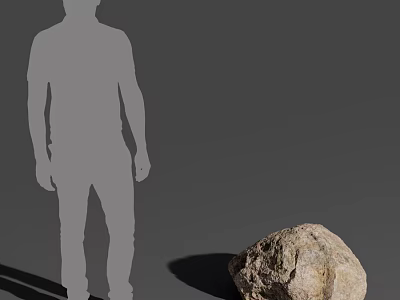 Standing Human Silhouette Next to Natural Rock on Simple Gray Background 3d model