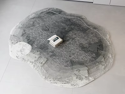 Irregular Shaped Gray Texture Rug On White Floor With White Book 3d model