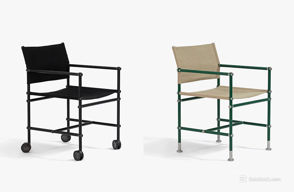 Modern Single Chair Designs In Black And Beige With Green Frame And Wheels 3d model 
