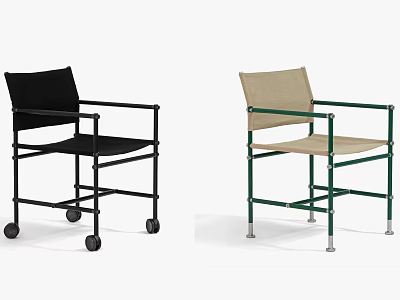 Modern Single Chair Designs In Black And Beige With Green Frame And Wheels 3d model