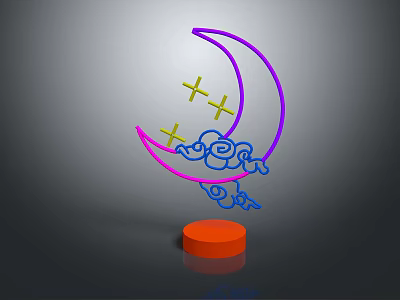 Colorful Decorative Ornament Set With Crescent Moon Clouds Stars And Orange Base 3d model