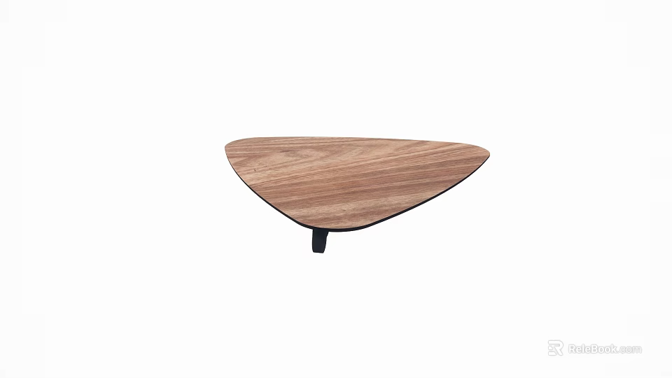 Triangular Wooden Table and Chair Set with Black Stand and Natural Wood Finish 3d model 
