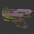 Futuristic Sci Fi Gun With Metallic Gray White Body And Yellow Red Accents