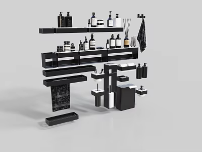 Modern Minimalist Bathroom Accessories with Shelves Bottles Towel And Storage Organizers 3d model