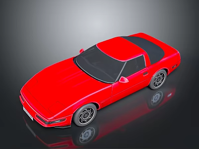 Red Sports Car Convertible With Black Top Shiny Body And Reflection On Ground 3d model