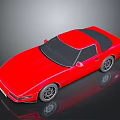 Red Sports Car Convertible With Black Top Shiny Body And Reflection On Ground
