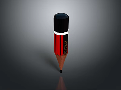 Red And Black Wooden Pencil With Eraser Top For Daily Writing Stationery 3d model