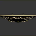 Weapon Themed Circular Golden Emblem With Decorative Patterns And Crossed Helmet Design