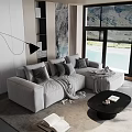Modern Living Room Interior With Large Sofa Plush Pillows And Coffee Table
