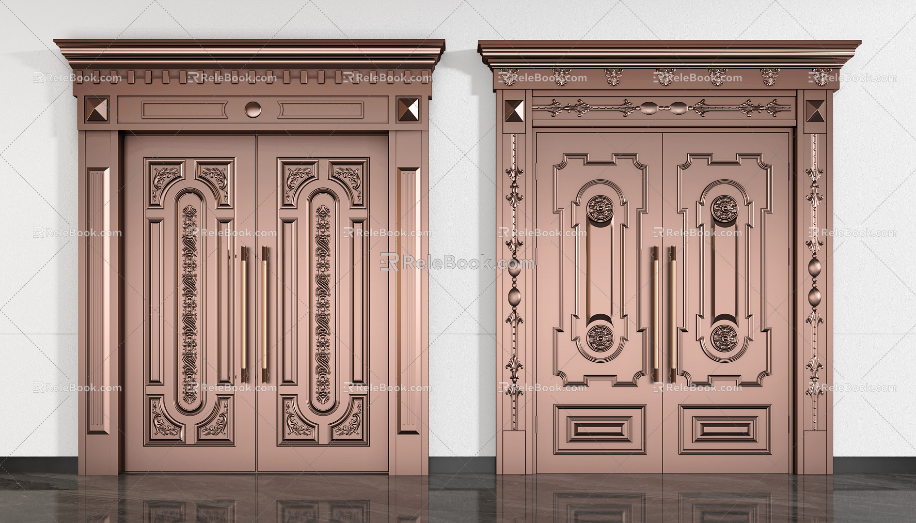 European-style double door copper door double door 3d model