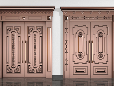 European-style double door copper door double door 3d model