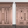 Ornate Copper Double Doors with Intricate Carved Patterns and Decorative Frames