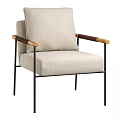 Modern Leisure Accent Chair With Beige Fabric Cushion Wooden Armrests And Metal Frame Design