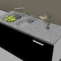 Stainless Steel Kitchen Sink With Drainer Green Fruits Gray Countertop And White Cabinets
