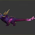 Vibrant Fantasy Game Movie Character With Purple Body Golden Horns Pink Tail And Glowing Eyes