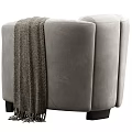 Gray Modern Single Sofa With Comfortable Fabric And Knitted Blanket