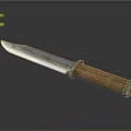 Fixed Blade Knife With Silver Blade And Brown Braided Handle Isolated On Gray Background