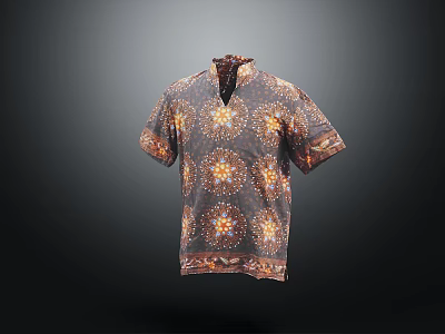 Classic Vintage Printed Short Sleeve Shirt With Circular Gold Accent Patterns 3d model