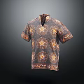 Classic Vintage Printed Short Sleeve Shirt With Circular Gold Accent Patterns