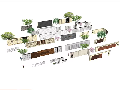 Scenic Wall Design For Entrance With Various Plant Decor And Wooden Panels 3d model