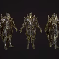 Three Armored Fantasy Warrior Characters Showcasing Intricate Dark Metal Armor With Spiked Details