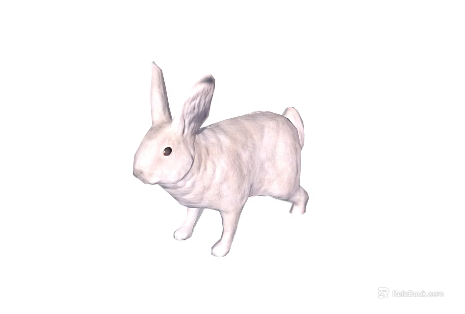 Cute White Rabbit With Long Ears And Fluffy Fur Standing Isolated 3d model 