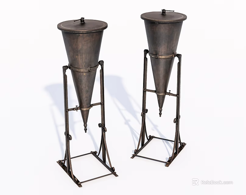 Vintage Conical Metal Kitchen Tools With Sturdy Iron Stands For Cooking Use 3d model 