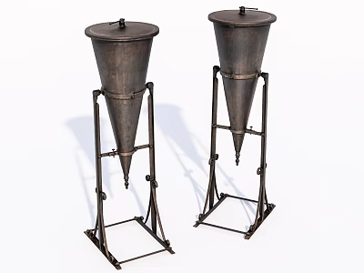 Vintage Conical Metal Kitchen Tools With Sturdy Iron Stands For Cooking Use 3d model
