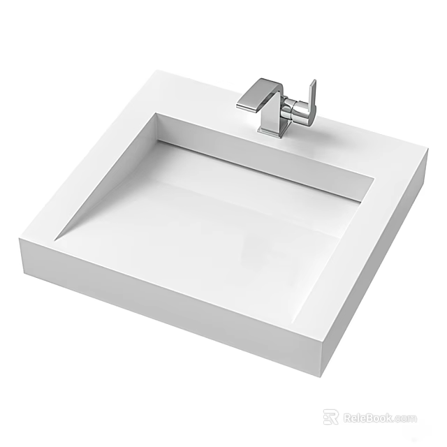 Modern White Square Countertop Washbasin With Sleek Chrome Faucet Design 3d model 