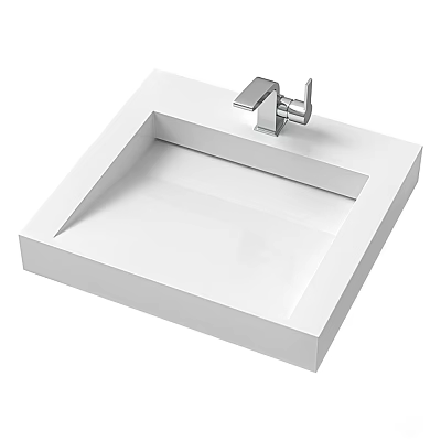 Modern White Square Countertop Washbasin With Sleek Chrome Faucet Design 3d model